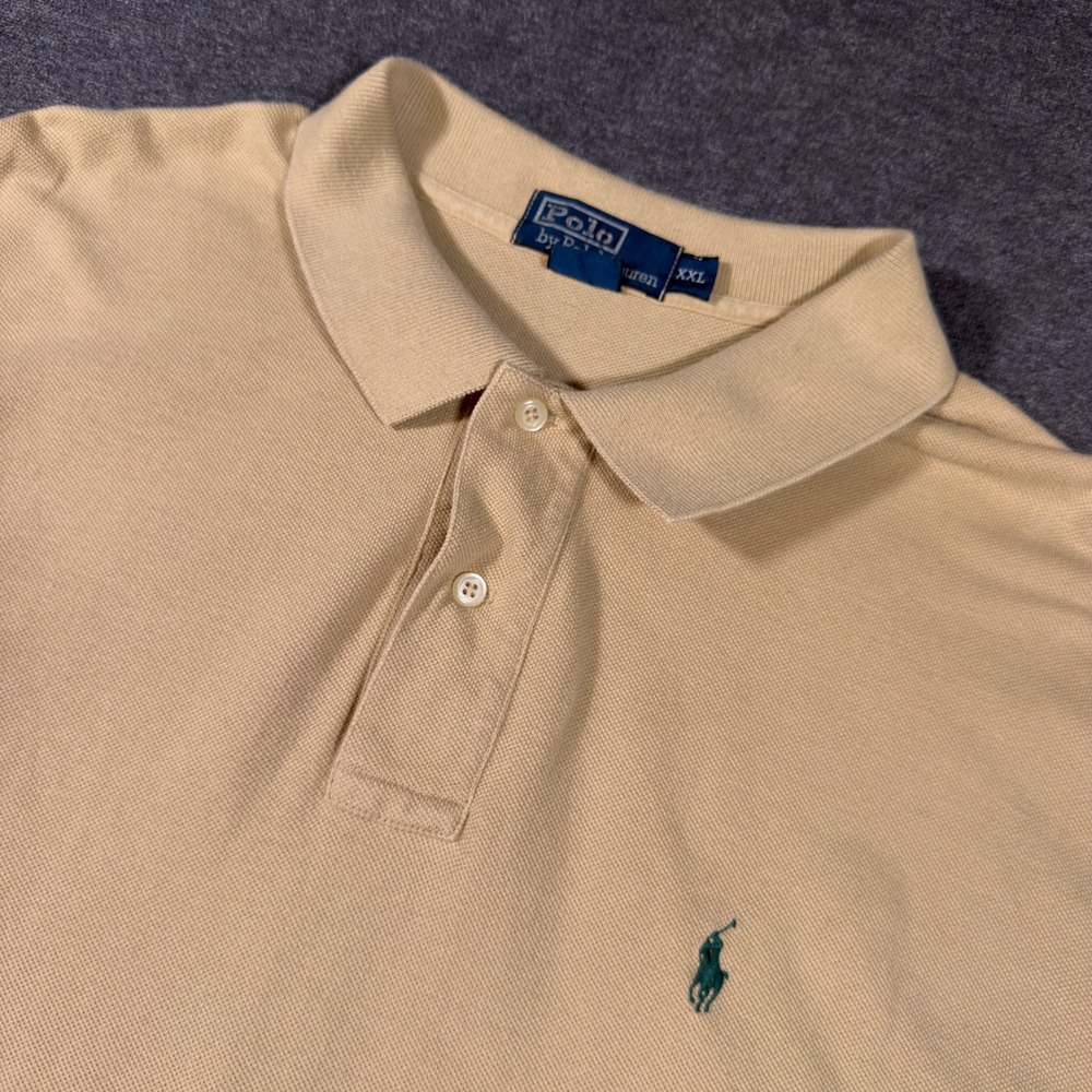 Polo Ralph Lauren‎ Polo Shirt Mens XXL Tan Beige Short Sleeve Cotton Pique Logo